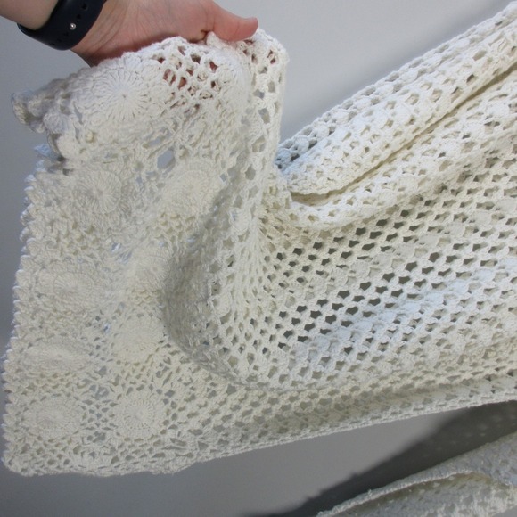 Jessica Roberts Crochet Vtg Y2K Tunic Dress L Ivory Open Knit Beach Boho 568 - Picture 7 of 11